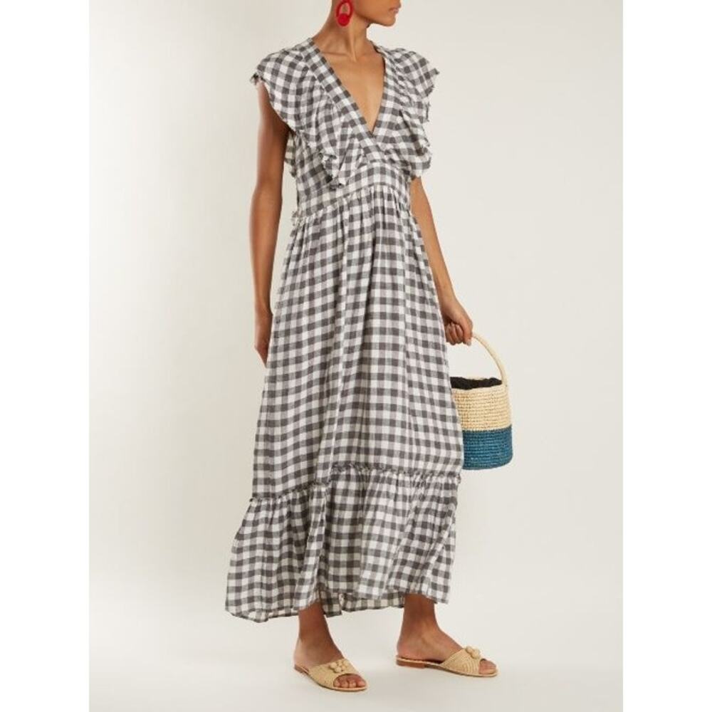 Lee Mathews Linen Gingham Maxi Dress